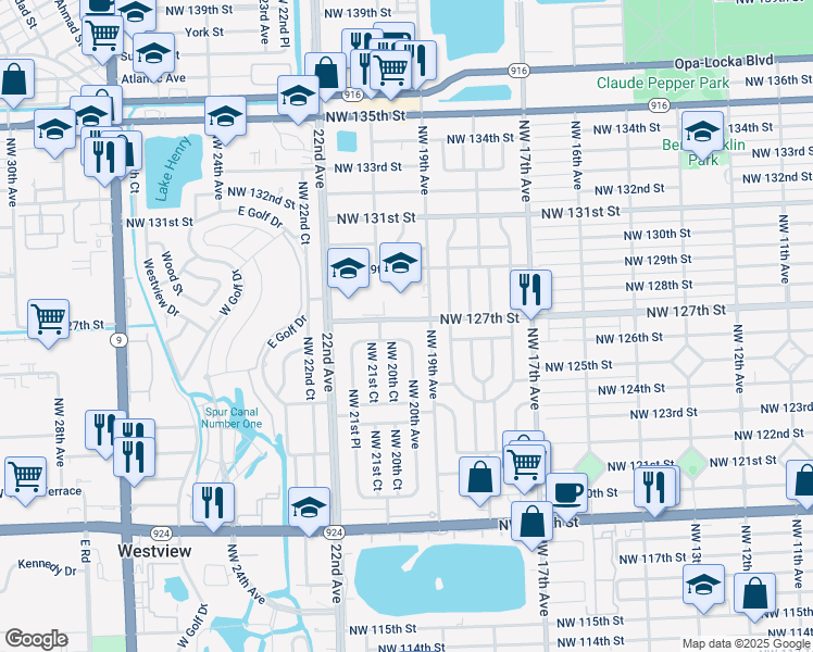 map of restaurants, bars, coffee shops, grocery stores, and more near 2000 Northwest 127th Street in Miami