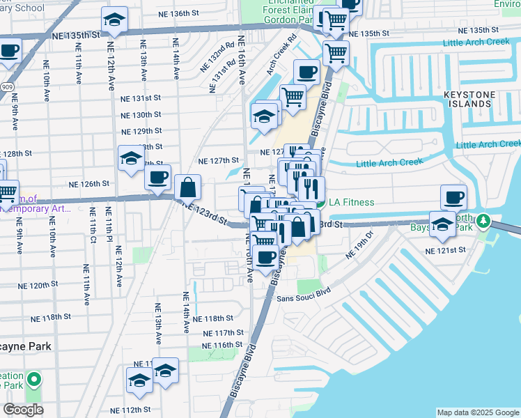 map of restaurants, bars, coffee shops, grocery stores, and more near in North Miami