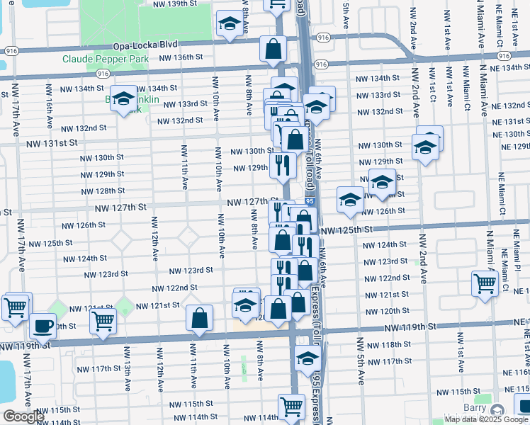 map of restaurants, bars, coffee shops, grocery stores, and more near 770 Northwest 126th Street in North Miami