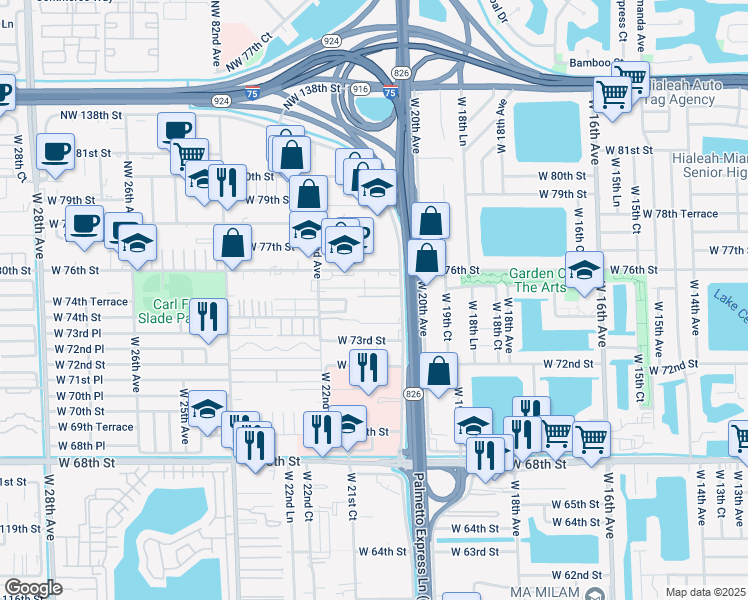 map of restaurants, bars, coffee shops, grocery stores, and more near 1014 West 20th Avenue in Hialeah