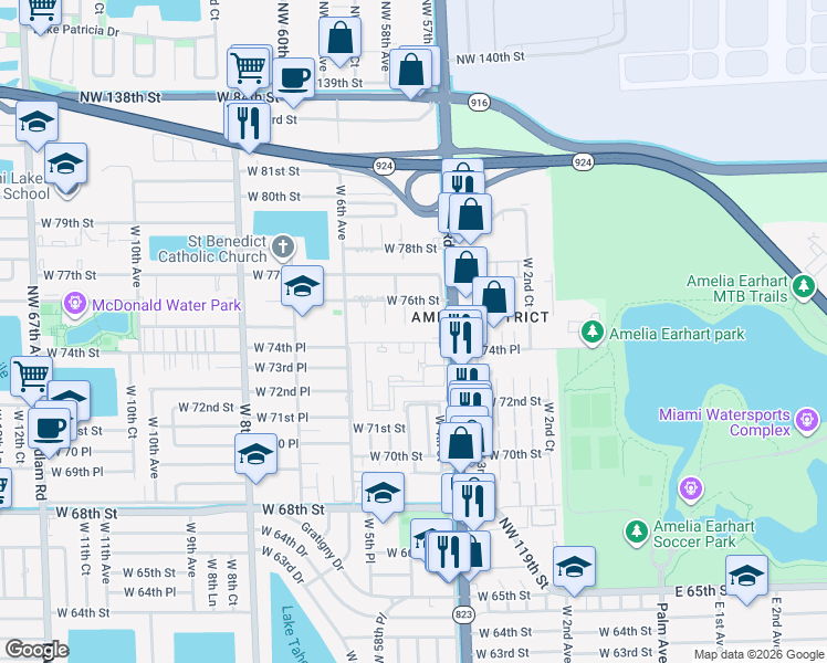 map of restaurants, bars, coffee shops, grocery stores, and more near 7450 West 4th Avenue in Hialeah