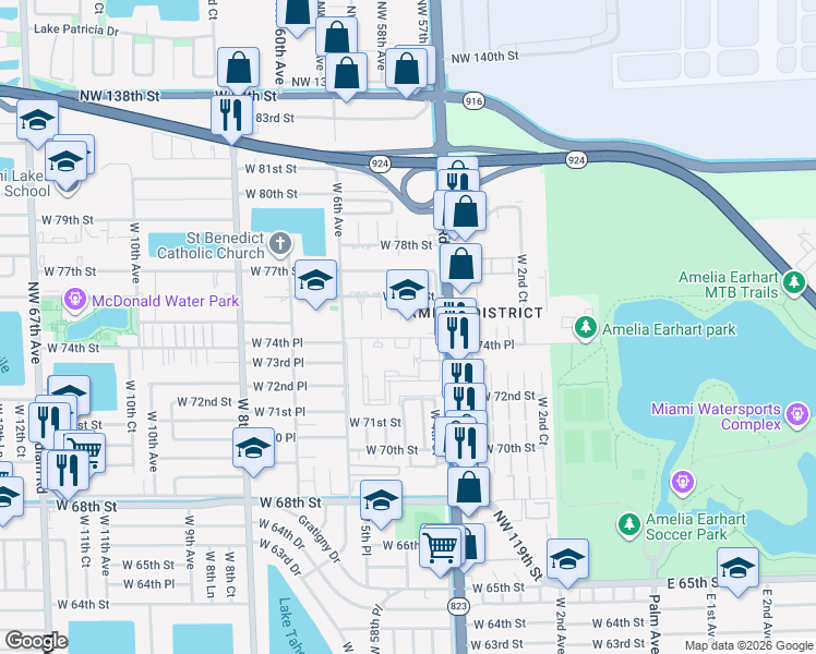 map of restaurants, bars, coffee shops, grocery stores, and more near 7450 West 4th Avenue in Hialeah