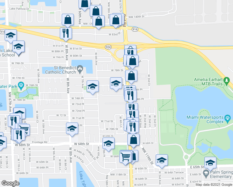 map of restaurants, bars, coffee shops, grocery stores, and more near 7450 West 4th Avenue in Hialeah