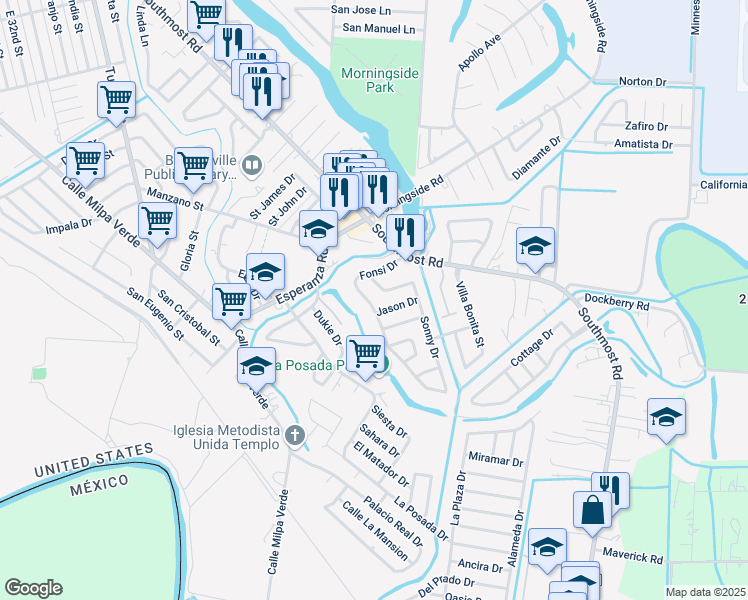 map of restaurants, bars, coffee shops, grocery stores, and more near 5004-5058 Jason Dr in Brownsville