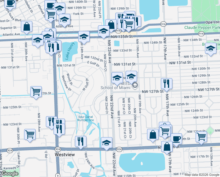 map of restaurants, bars, coffee shops, grocery stores, and more near in Westview