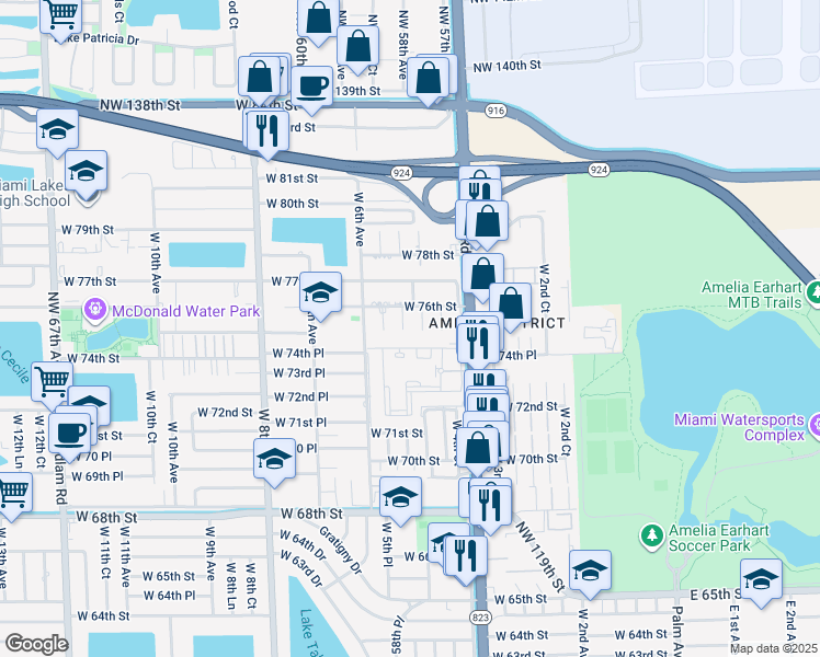 map of restaurants, bars, coffee shops, grocery stores, and more near 7591 West 4th Lane in Hialeah