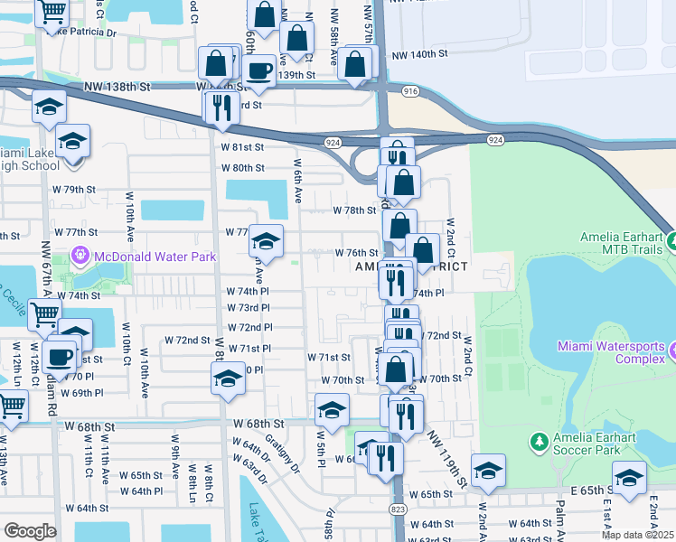 map of restaurants, bars, coffee shops, grocery stores, and more near 7591 West 4th Lane in Hialeah