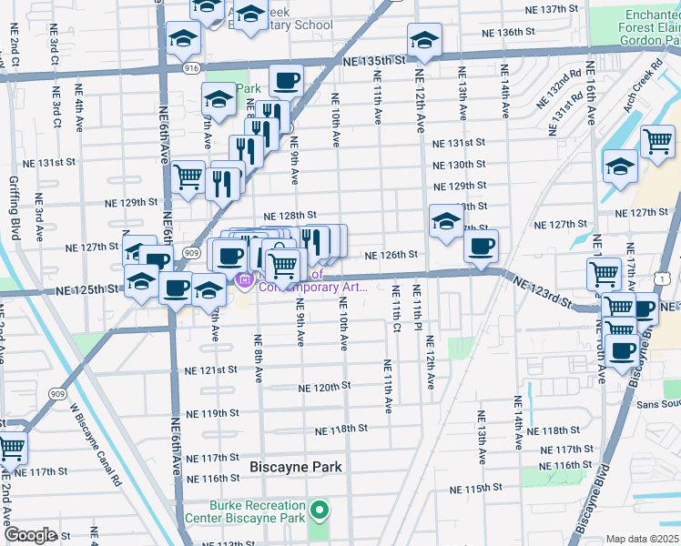 map of restaurants, bars, coffee shops, grocery stores, and more near 1005 Florida 922 in North Miami