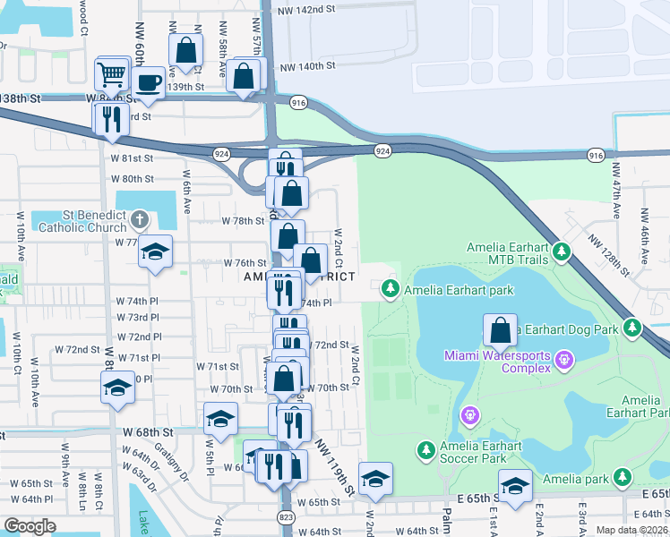 map of restaurants, bars, coffee shops, grocery stores, and more near 7550 W 2nd Ct in Hialeah