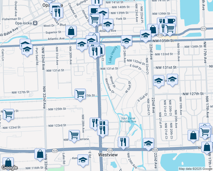 map of restaurants, bars, coffee shops, grocery stores, and more near 12800 Westview Drive in Miami