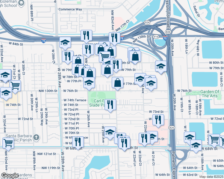 map of restaurants, bars, coffee shops, grocery stores, and more near 211 West 21st Avenue in Hialeah