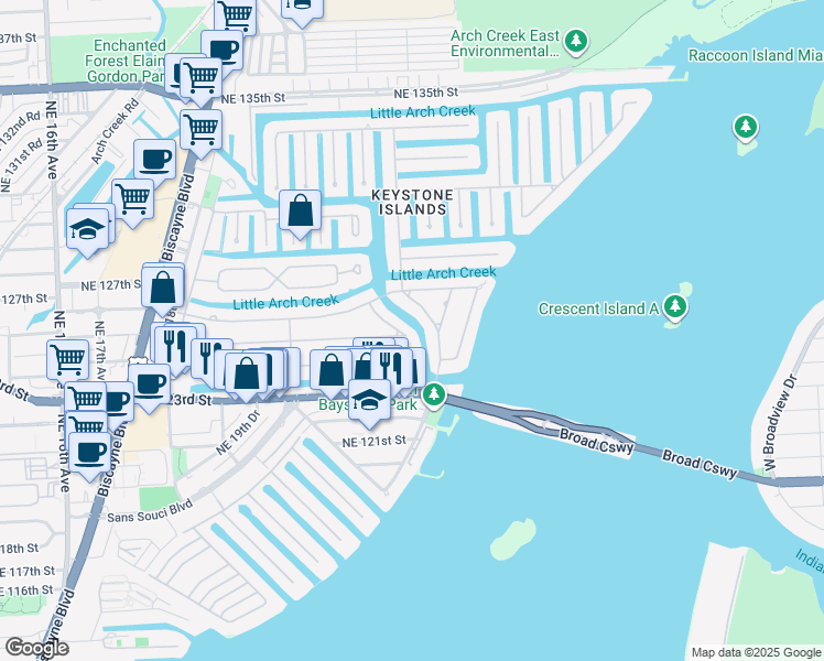 map of restaurants, bars, coffee shops, grocery stores, and more near 12505 Palm Road in North Miami