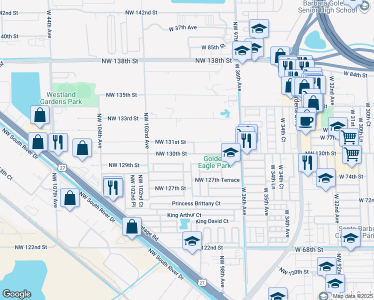 map of restaurants, bars, coffee shops, grocery stores, and more near 9983 Northwest 130th Street in Hialeah Gardens