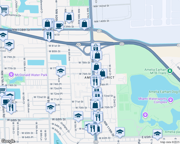 map of restaurants, bars, coffee shops, grocery stores, and more near 277 West 76th Street in Hialeah