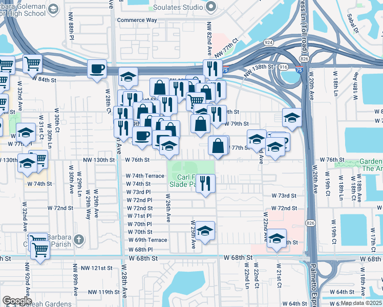 map of restaurants, bars, coffee shops, grocery stores, and more near in Hialeah