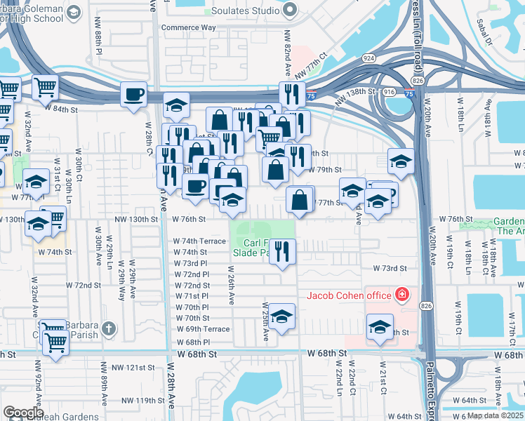 map of restaurants, bars, coffee shops, grocery stores, and more near in Hialeah