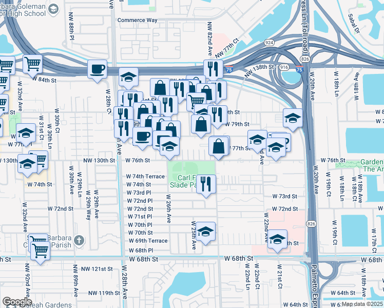 map of restaurants, bars, coffee shops, grocery stores, and more near in Hialeah