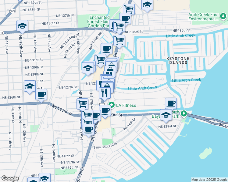 map of restaurants, bars, coffee shops, grocery stores, and more near 12620 Ixora Road in North Miami