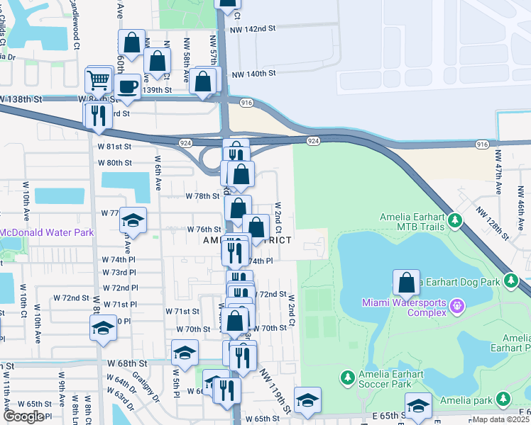 map of restaurants, bars, coffee shops, grocery stores, and more near 277 West 76th Street in Hialeah
