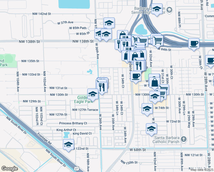map of restaurants, bars, coffee shops, grocery stores, and more near 7757 West 97th Street in Hialeah