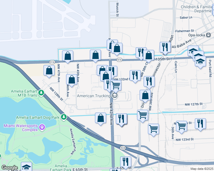 map of restaurants, bars, coffee shops, grocery stores, and more near 13000 Northwest 42nd Avenue in Opa-locka