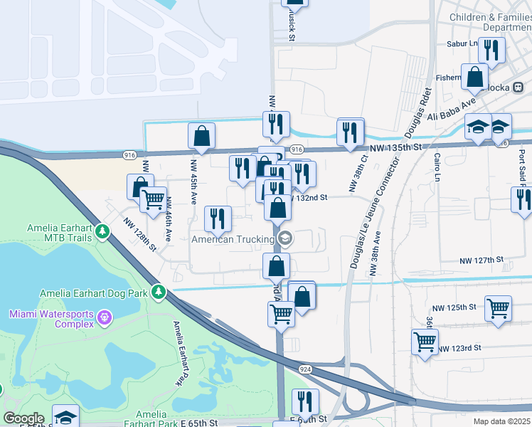 map of restaurants, bars, coffee shops, grocery stores, and more near 13000 Northwest 42nd Avenue in Opa-locka
