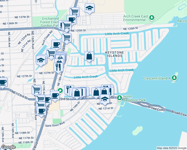 map of restaurants, bars, coffee shops, grocery stores, and more near 2020 South Hibiscus Drive in North Miami