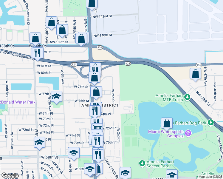 map of restaurants, bars, coffee shops, grocery stores, and more near 7740 West 2nd Court in Hialeah