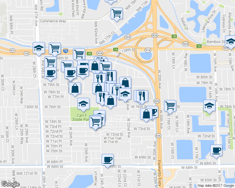 map of restaurants, bars, coffee shops, grocery stores, and more near 2294 West 78th Street in Hialeah