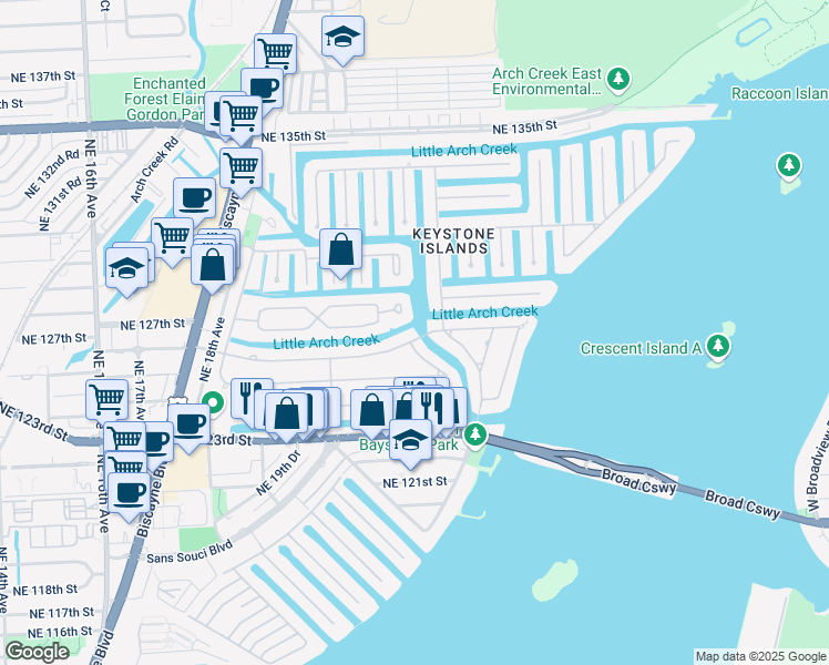 map of restaurants, bars, coffee shops, grocery stores, and more near 2135 Keystone Boulevard in North Miami