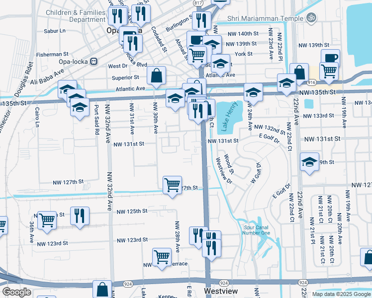 map of restaurants, bars, coffee shops, grocery stores, and more near 2764 Northwest 131st Street in Opa-locka