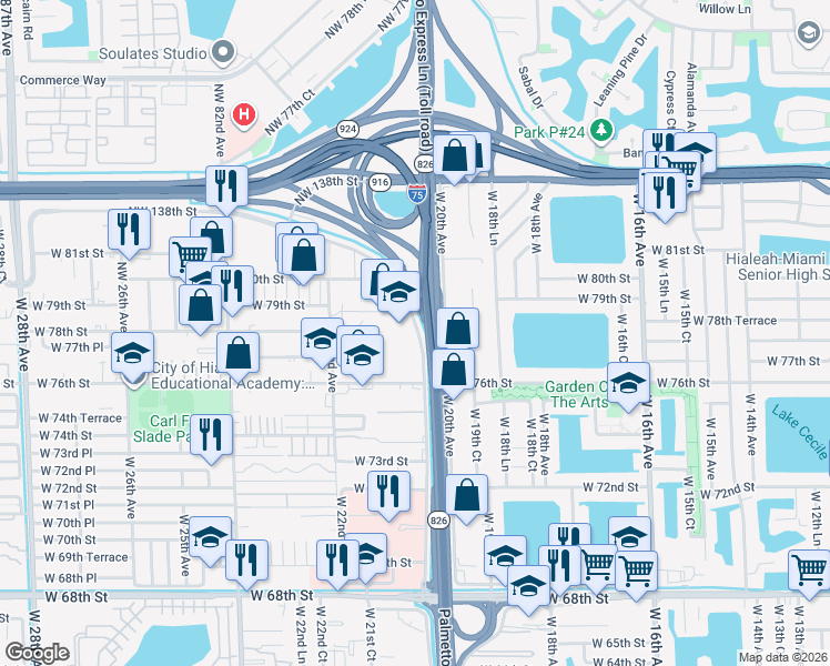 map of restaurants, bars, coffee shops, grocery stores, and more near 7880 West 20th Avenue in Hialeah