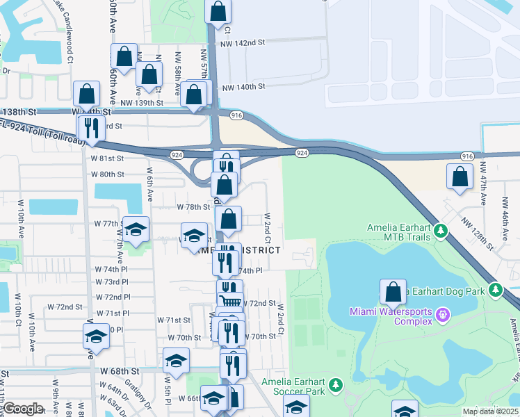 map of restaurants, bars, coffee shops, grocery stores, and more near 7740 West 2nd Court in Hialeah