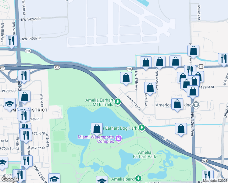 map of restaurants, bars, coffee shops, grocery stores, and more near State Highway 924 Toll in Opa-locka
