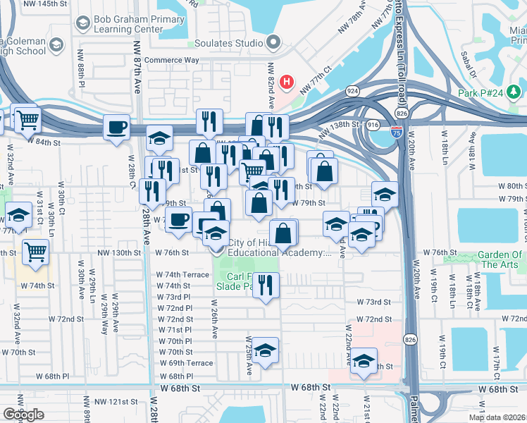 map of restaurants, bars, coffee shops, grocery stores, and more near 9490 Northwest 82nd Avenue in Hialeah