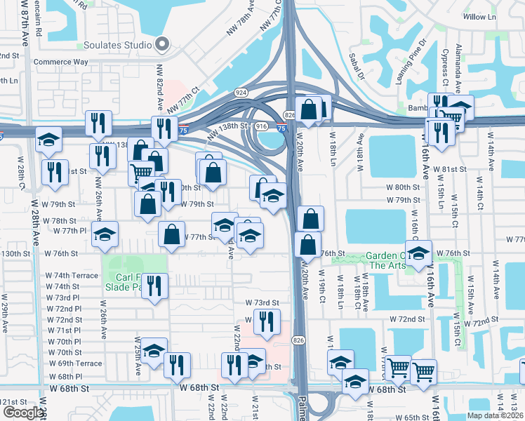 map of restaurants, bars, coffee shops, grocery stores, and more near 7880 West 20th Avenue in Hialeah