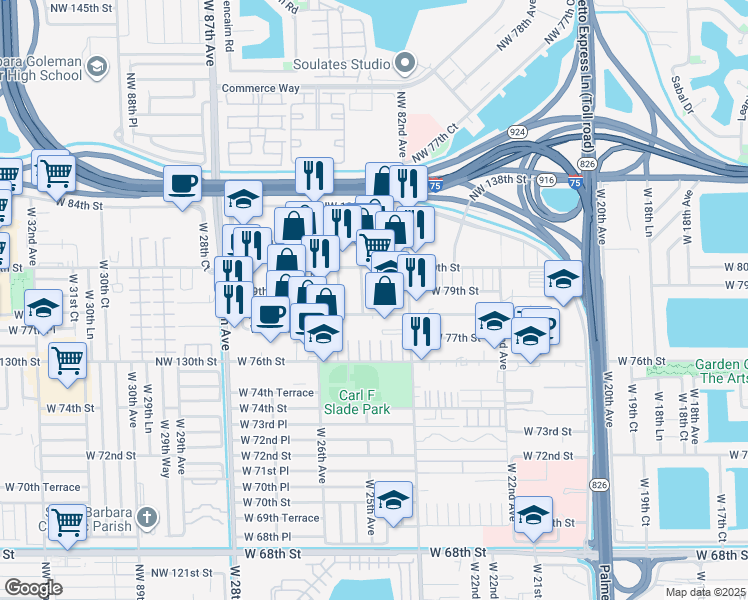 map of restaurants, bars, coffee shops, grocery stores, and more near 7907 West 25th Avenue in Hialeah