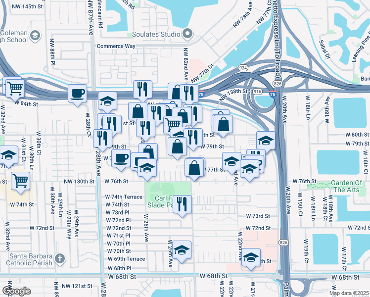 map of restaurants, bars, coffee shops, grocery stores, and more near 9490 Northwest 82nd Avenue in Hialeah