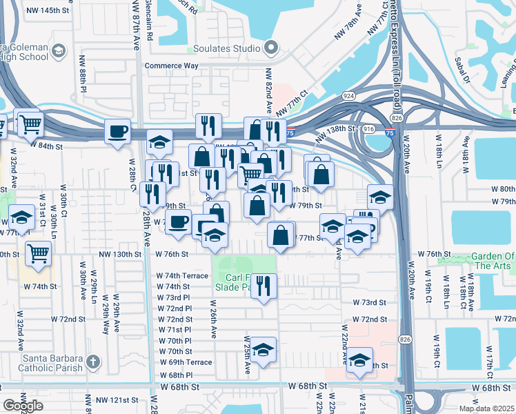 map of restaurants, bars, coffee shops, grocery stores, and more near 9490 Northwest 82nd Avenue in Hialeah