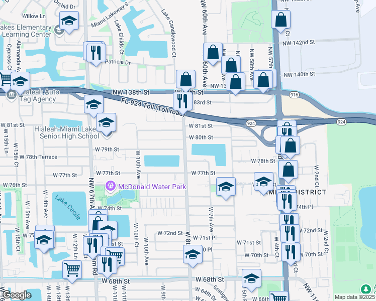 map of restaurants, bars, coffee shops, grocery stores, and more near 7891 West 8th Avenue in Hialeah