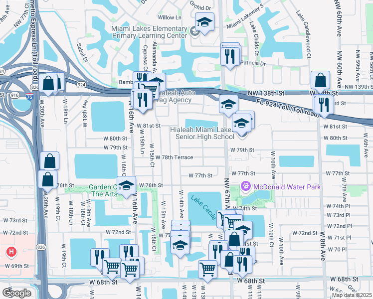 map of restaurants, bars, coffee shops, grocery stores, and more near 1376 West 79th Street in Hialeah