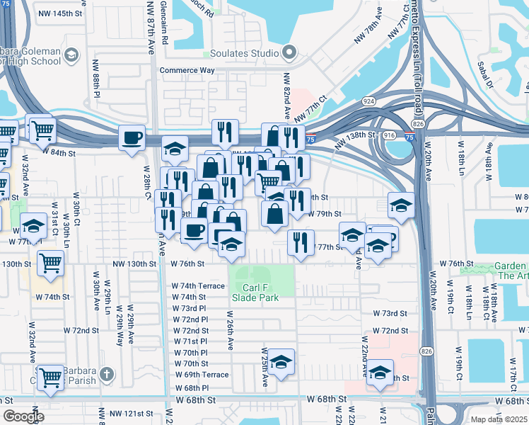 map of restaurants, bars, coffee shops, grocery stores, and more near 7907 West 25th Avenue in Hialeah
