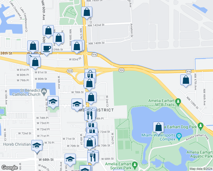 map of restaurants, bars, coffee shops, grocery stores, and more near 7846 West 2nd Court in Hialeah