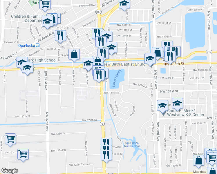 map of restaurants, bars, coffee shops, grocery stores, and more near 13131 Northwest 26th Court in Miami