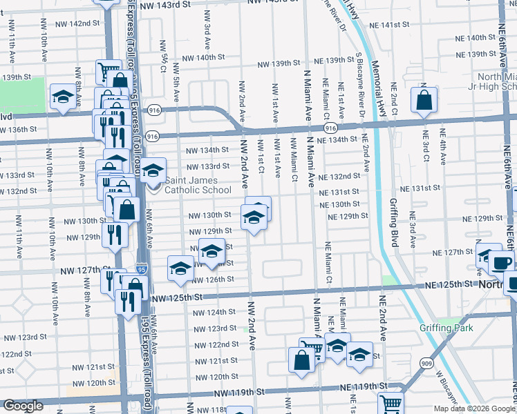 map of restaurants, bars, coffee shops, grocery stores, and more near 13020 Northwest 1st Court in Miami