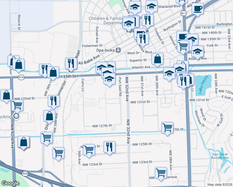 map of restaurants, bars, coffee shops, grocery stores, and more near 13240 Port Said Road in Opa-locka