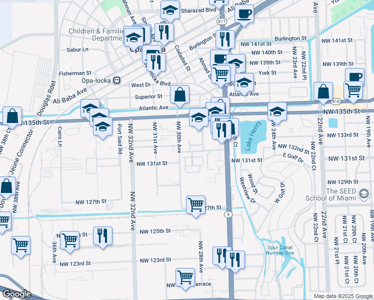 map of restaurants, bars, coffee shops, grocery stores, and more near 13201 Northwest 29th Avenue in Opa-locka