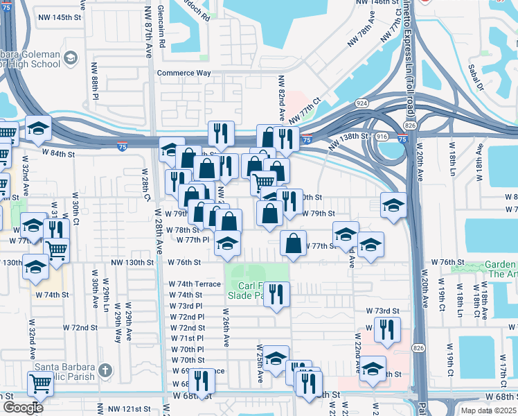 map of restaurants, bars, coffee shops, grocery stores, and more near 7907 West 25th Avenue in Hialeah