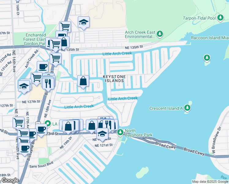 map of restaurants, bars, coffee shops, grocery stores, and more near 2243 Bayview Lane in North Miami