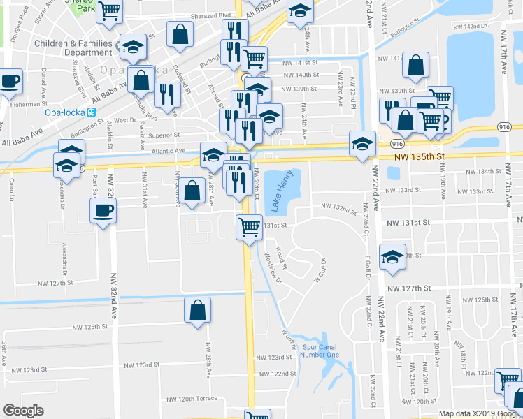 map of restaurants, bars, coffee shops, grocery stores, and more near 13131 Northwest 26th Court in Miami